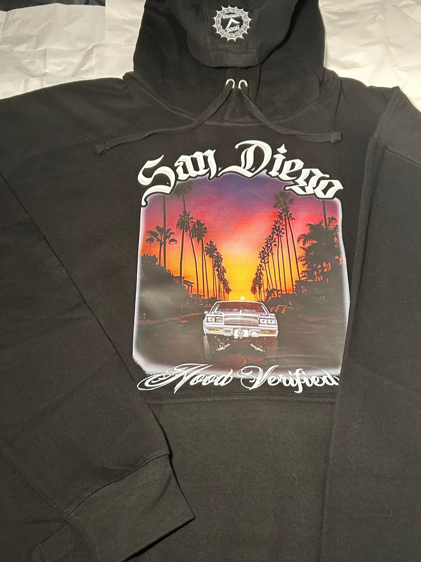 "San Diego Summer Nights" Black oversized hoodie